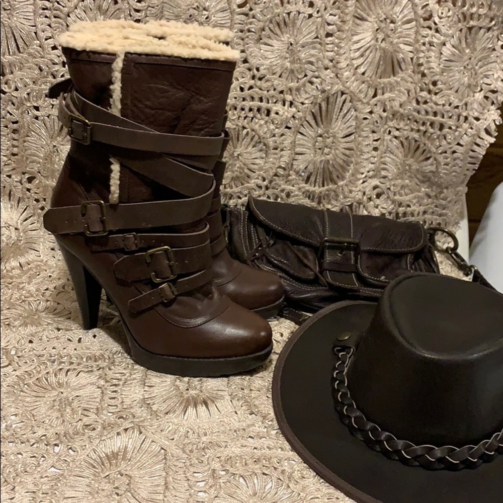 Aldo leather/shearling lined boots